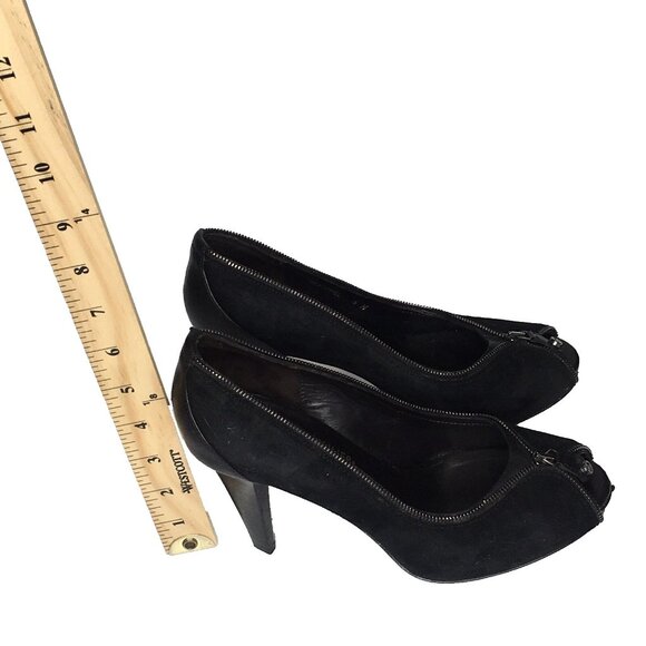 DONALD J PLINER 8M ZEPPEL Black Pump Suede Leather Zipper Trim Peep Toe Heels - Picture 10 of 10